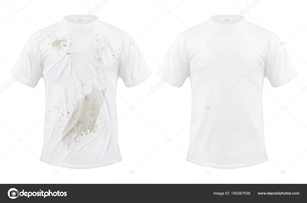 Set of vector illustrations of a white T-shirt with a dirty stain and ...