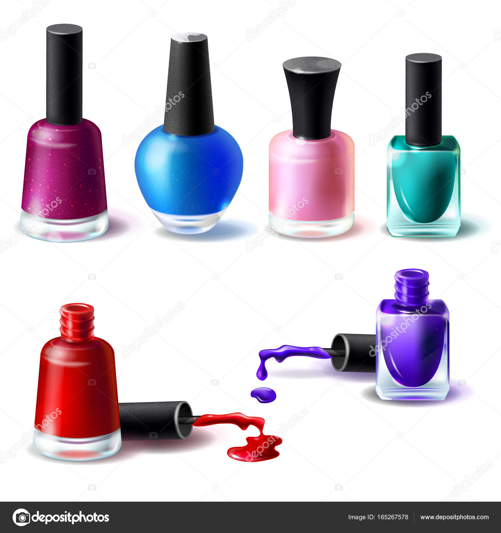 さまざまな色のマニキュアで現実的なスタイルきれいな瓶でベクトル イラストの設定します ストックベクター C Vectorpocket