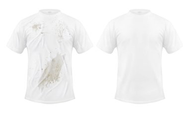 Vektör çizimler beyaz bir t-shirt ile kirli bir leke ve temiz, önce ve sonra Kuru Temizleme seti