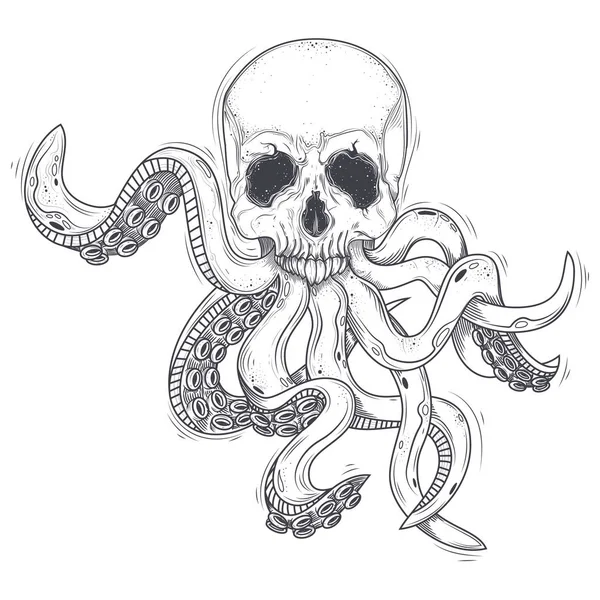Vektorillustration av en mänsklig skalle med tentakler — Stock vektor