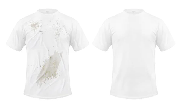 Uppsättning vektor illustrationer av en vit T-shirt med en smutsig fläck och rena, före och efter Kemtvätt — Stock vektor