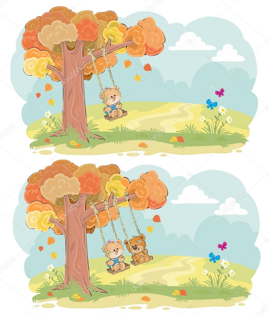 Teddy bear on swing autumn vector concept