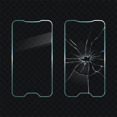 Zarar görmüş ve yeni cep telefonu ekran cam vektör