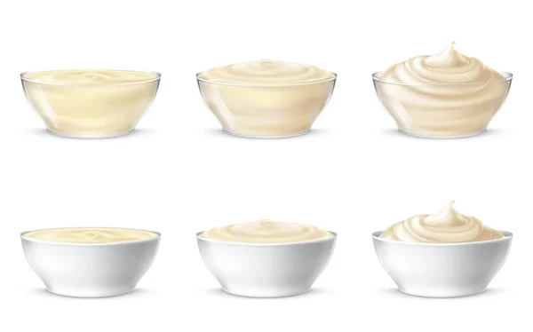 Vektorillustrationen von Mayonnaise, saurer Sahne, Sauce, süßer Sahne, Joghurt, kosmetischer Sahne — Stockvektor