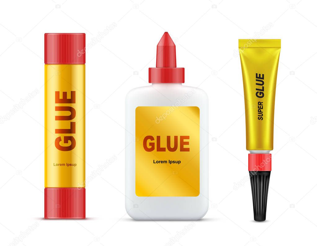 Various glues tubes realistic vector template set