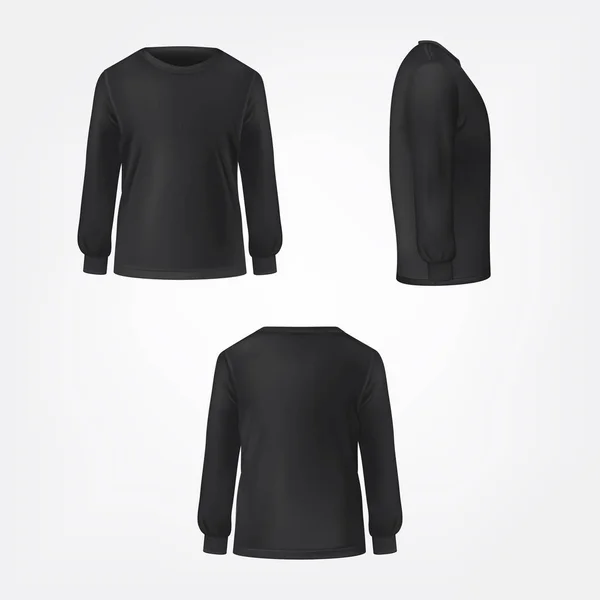 Zwarte trui drie kanten bekijken realistische vector — Stockvector
