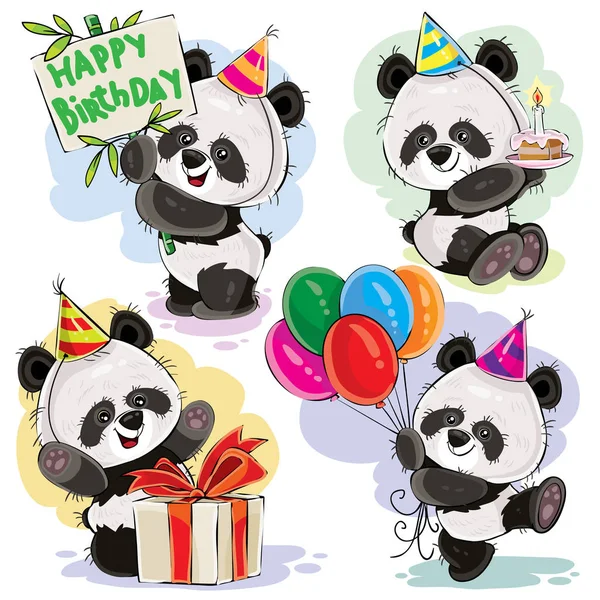 Panda urso bebê celebra aniversário cartoon vetor —  Vetores de Stock