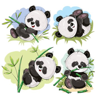 Playful panda bear baby with bamboo cartoon vector clipart