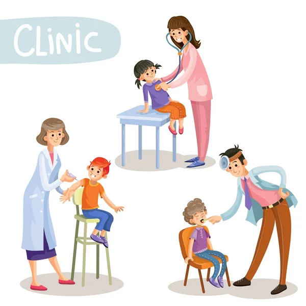 Werken in de kliniek kinderarts cartoon vector — Stockvector