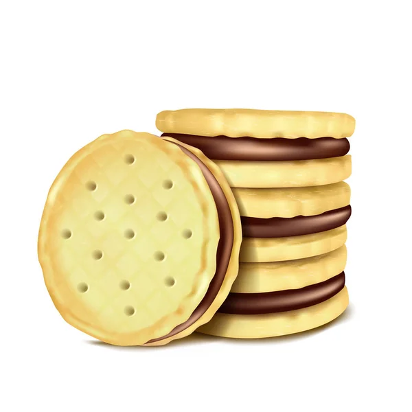 Vektorillustration av flera sandwich-cookies med choklad fyllning. — Stock vektor