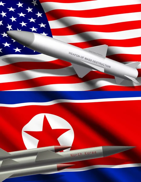 Американские и северокорейские ракеты на векторе флагов — стоковый вектор