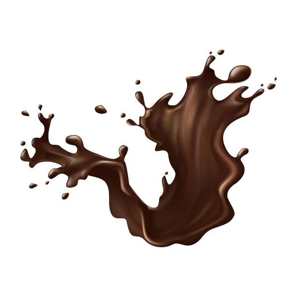 Salpicos de chocolate quente com vetor realista spray — Vetor de Stock