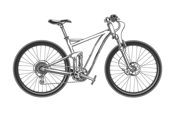 Downhill cross country bicicleta grabado vector — Vector de stock