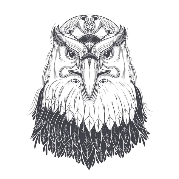 Cabeza de águila marina con vector de símbolos rúnicos paganos — Vector de stock
