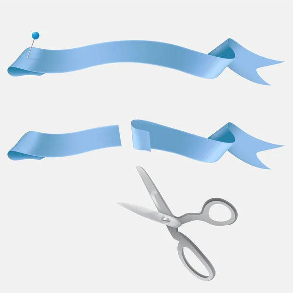 Ножницы, перерезающие синий вектор ленты — стоковый вектор