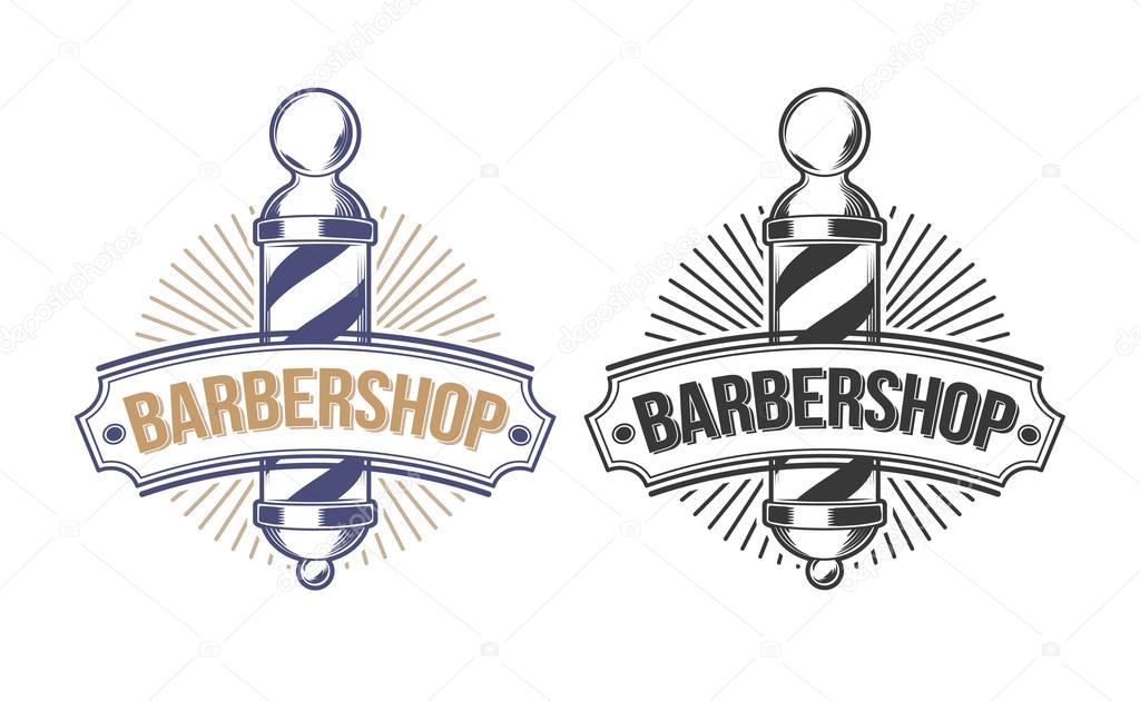 Barber shop poles engraved style vector
