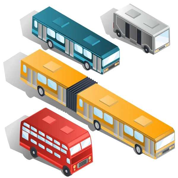 Colección de vectores isométricos de autobuses urbanos modernos — Vector de stock