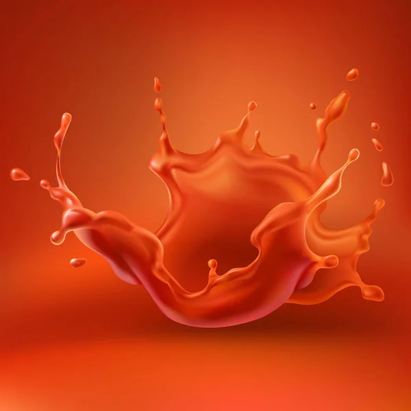 Salpicadura de jugo de tomate con spray vector realista — Vector de stock