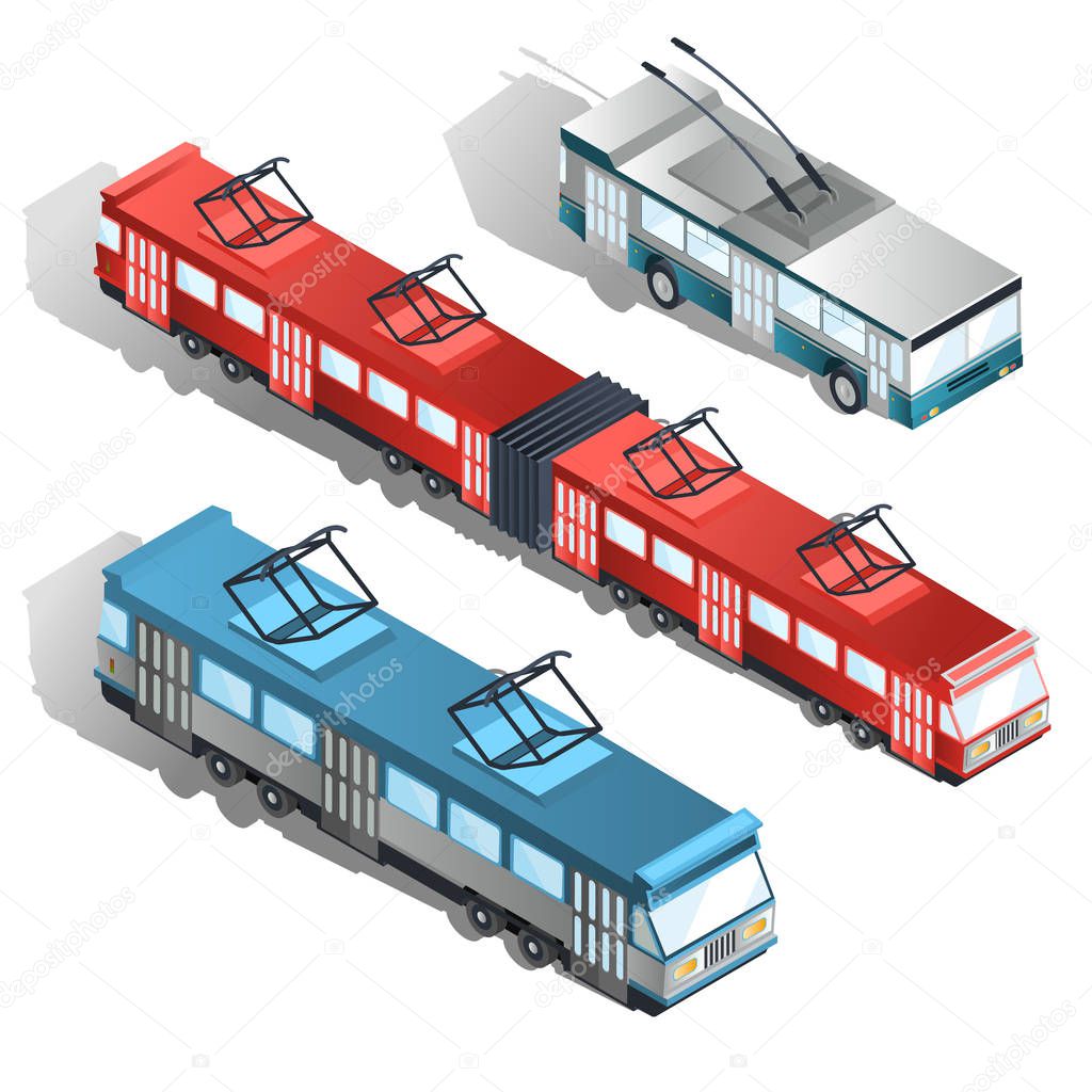 Modern city transport isometric vectors collection