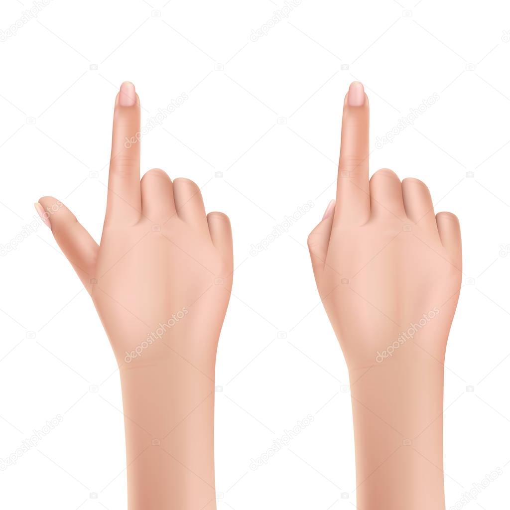 Womans hand pointing with finger realistic vector