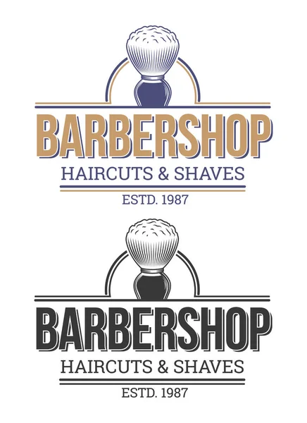 Conjunto de ilustrações vetoriais de emblemas, rótulos, logotipos de salões de barbearia . — Vetor de Stock