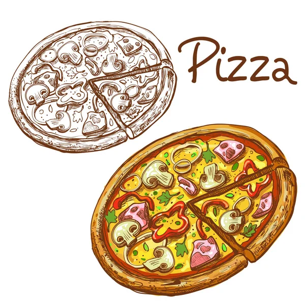 Sada vektorové ilustrace kolo celé italské pizzy a řez. — Stockový vektor