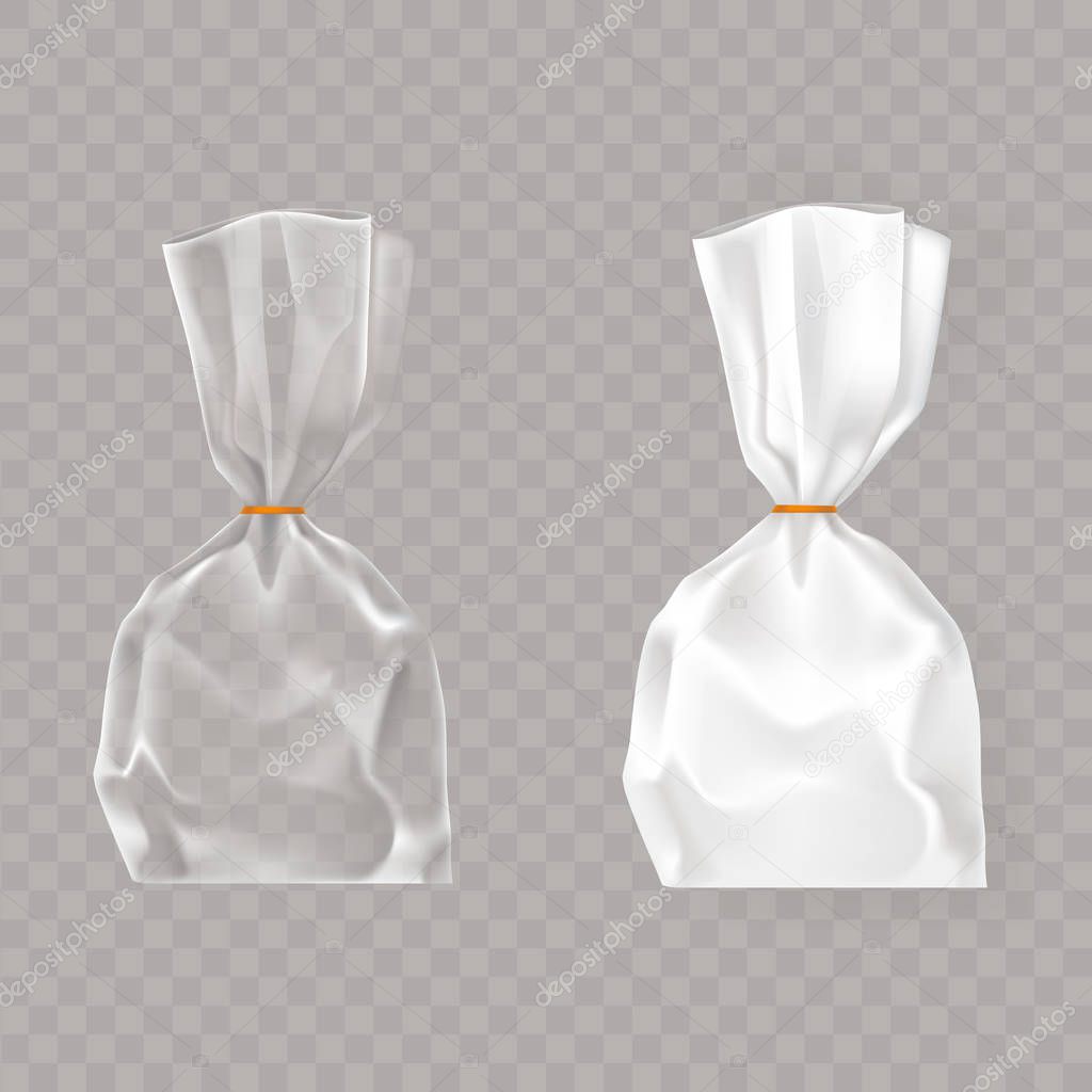 Set of realistic vector illustrations of plastic packages of white and transparent air blown.