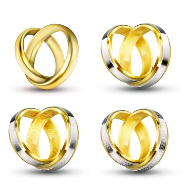 Gerçekçi vektör çizimler altın alyans set.