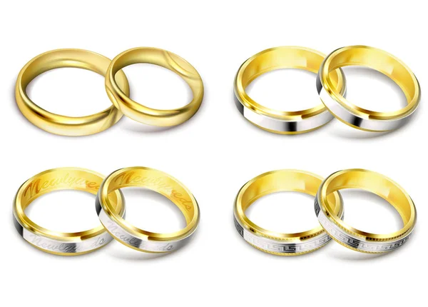 Set of vector illustrations of gold wedding rings — Stock Vector