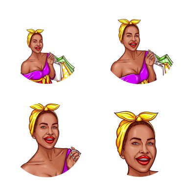 Vektör pop sanat yuvarlak kullanıcıların sosyal ağ, Bloglar, profili simgeleri için avatar simge kümesi