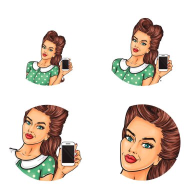 Vektör pop sanat dizi avatar simgeleri kullanıcıların sosyal ağ, Bloglar, profili simgeleri için yuvarlak.