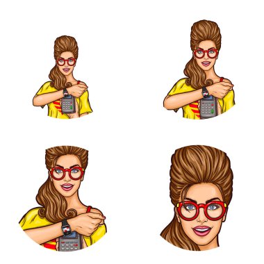 Vektör pop sanat yuvarlak kullanıcıların sosyal ağ, Bloglar, profili simgeleri için avatar simge kümesi