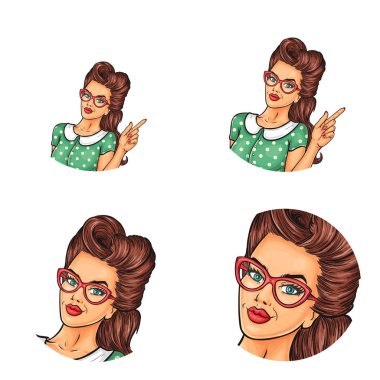 Vektör pop sanat dizi avatar simgeleri kullanıcıların sosyal ağ, Bloglar, profili simgeleri için yuvarlak.