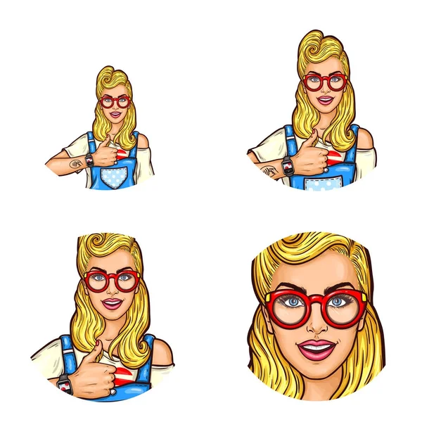 Set of vector pop art round avatar icon for users of social networking, blogs, profile icons Royalty Free Stock Illustrations
