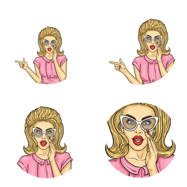 Set of vector pop art round avatar icons for users of social networking, blogs, profile icons. Stock Illustration