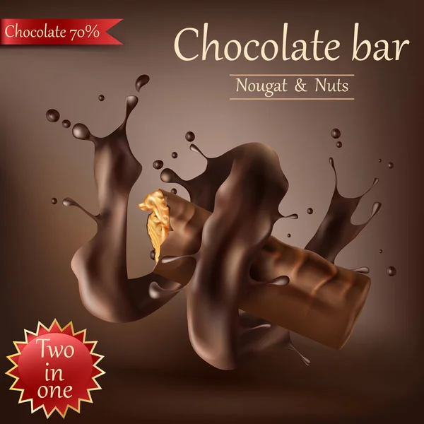 Barre de chocolat sucrée avec chocolat fondu en spirale — Image vectorielle