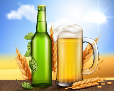 Yeşil cam şişe ve el sanatları bira kupa