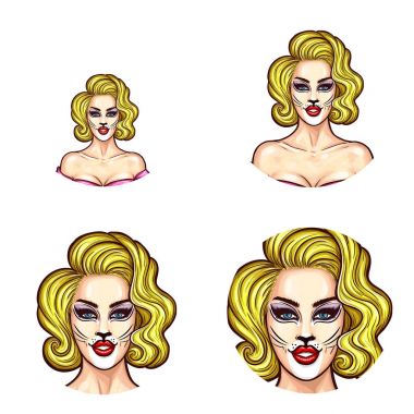 Vektör pop sanat dizi avatar simgeleri kullanıcıların sosyal ağ, Bloglar, profili simgeleri için yuvarlak.