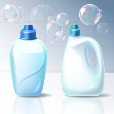 Ev kimyasallar için plastik kaplar vektör çizimleri kümesi.