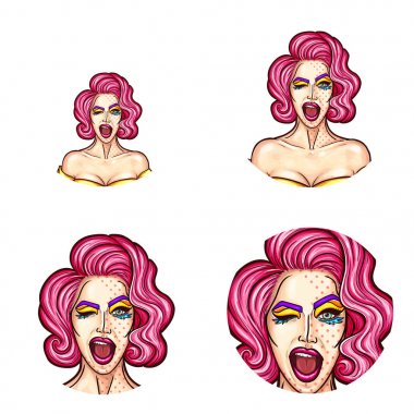 Vektör pop sanat dizi avatar simgeleri kullanıcıların sosyal ağ, Bloglar, profili simgeleri için yuvarlak.