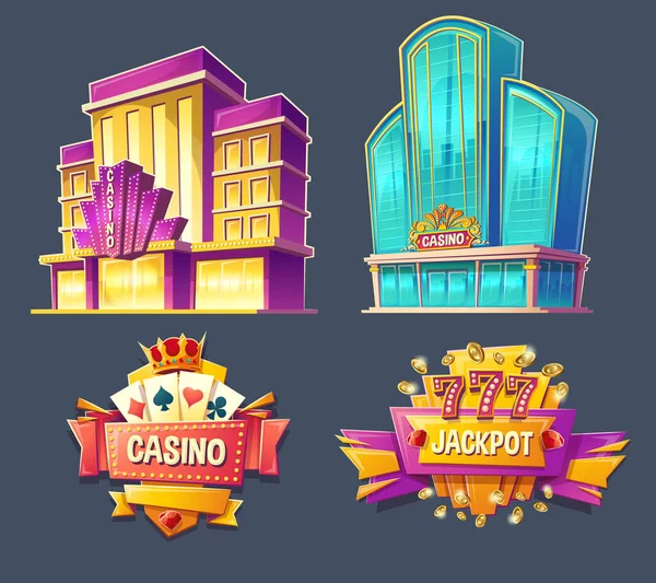 Icons of casino buildings and signboards — Stock Vector
