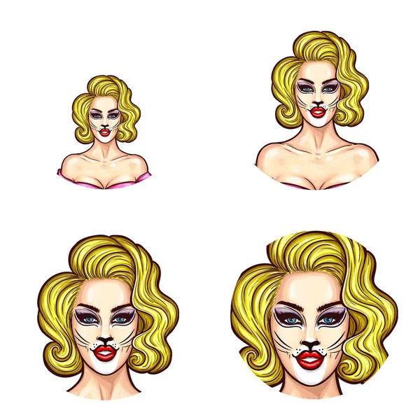 Set di icone avatar rotonde vettoriali pop art per gli utenti di social network, blog, icone del profilo . — Vettoriale Stock