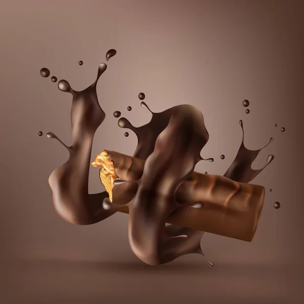 Sladké čokoládové tyčinky s spirála rozpuštěnou čokoládou — Stockový vektor