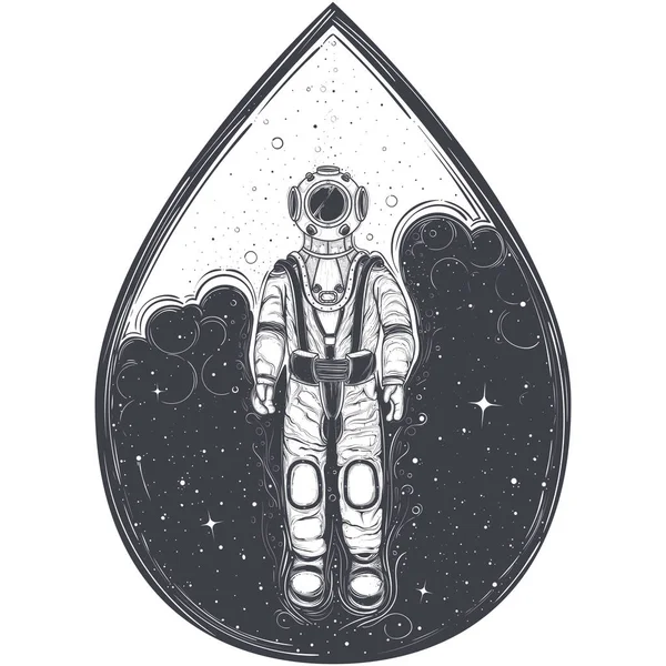 Astronauta, cosmonauta en traje espacial y casco — Vector de stock