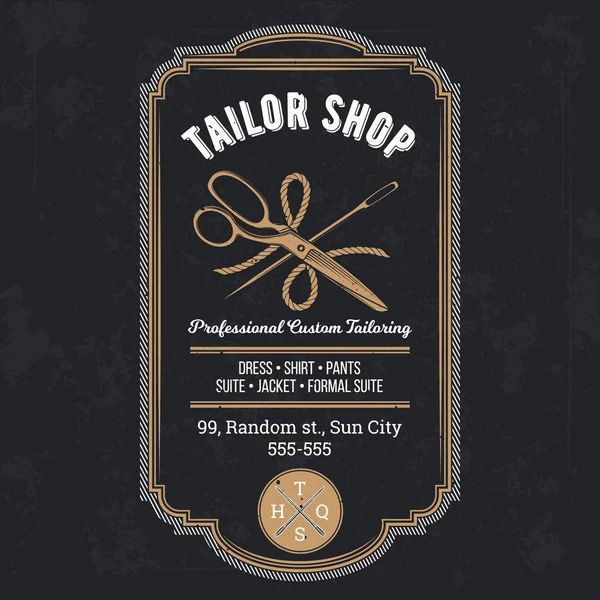 Tailor shop vintage έμβλημα ή σήμανση διάνυσμα — Διανυσματικό Αρχείο