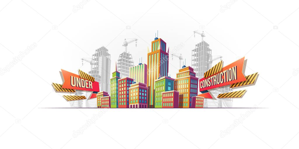 Big city buildings on the background of buildings under construction