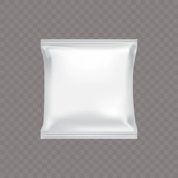 Векторная белая квадратная пластиковая упаковка для пищевых закусок, чипсов, печенья, конфет . — стоковый вектор