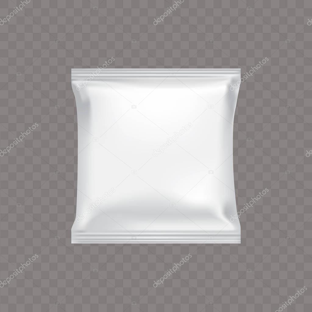 Vector white square plastic packing for food snacks, chip, biscuit, candy.
