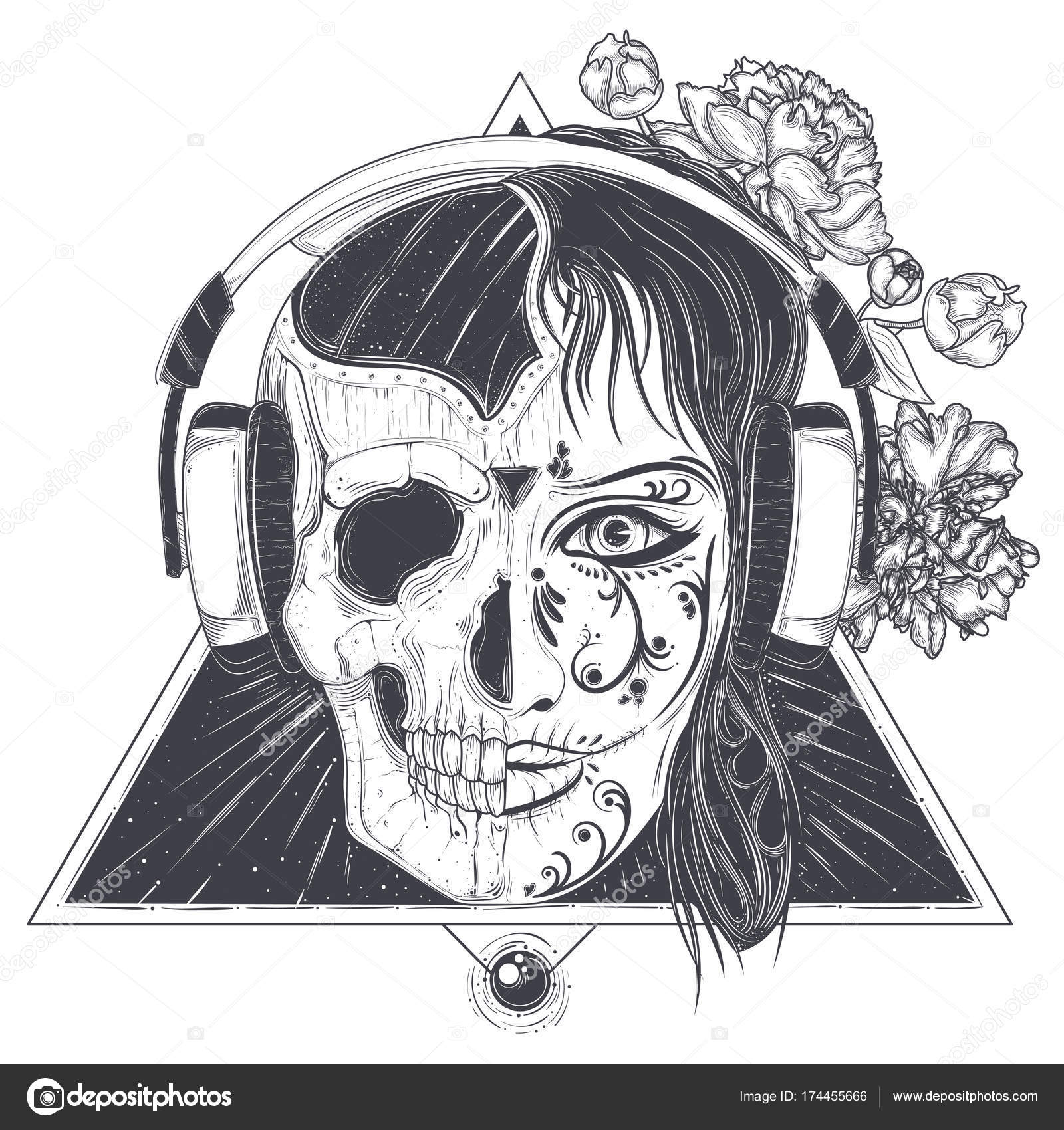 84 Half Face Skull Vectors Royalty Free Vector Half Face Skull Images Depositphotos