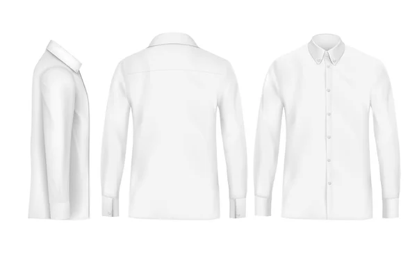 Camisa blanca masculina con mangas largas y botones — Vector de stock